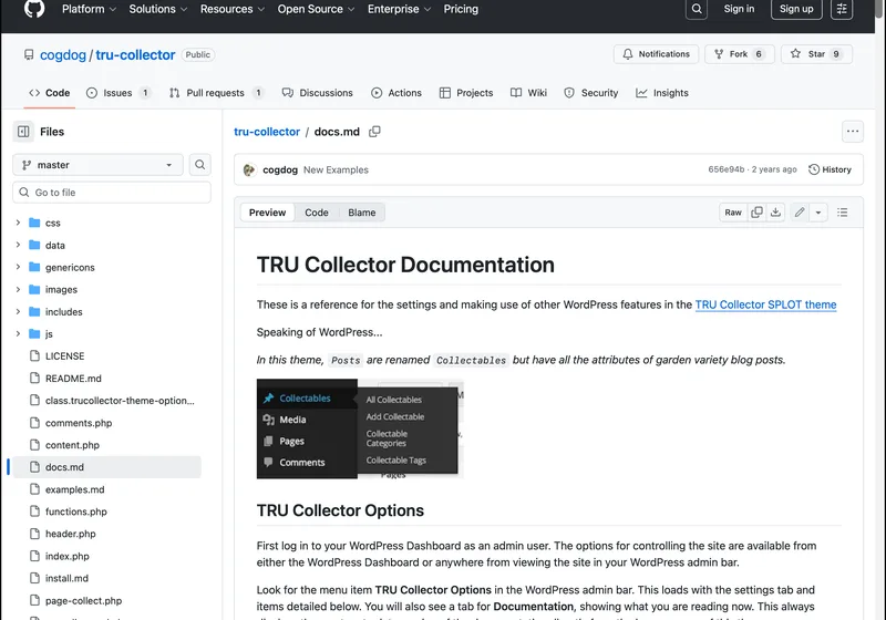 TRU Collector documentation rendered from Markdown in its GitHub repository