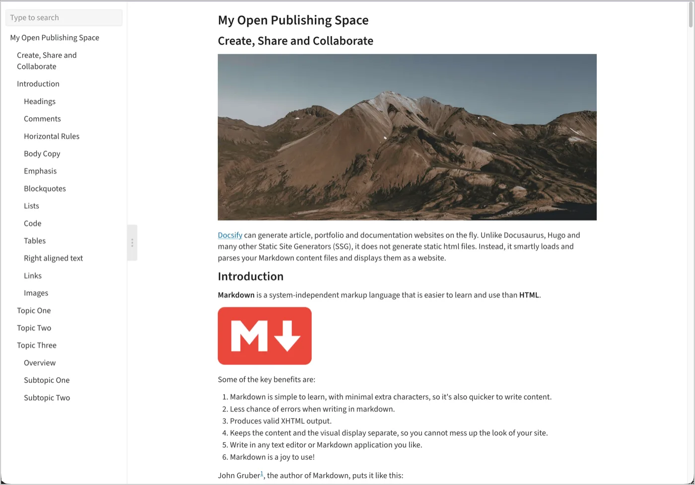 A Docsify-This published web page, showing styled Markdown content ready to share or embed